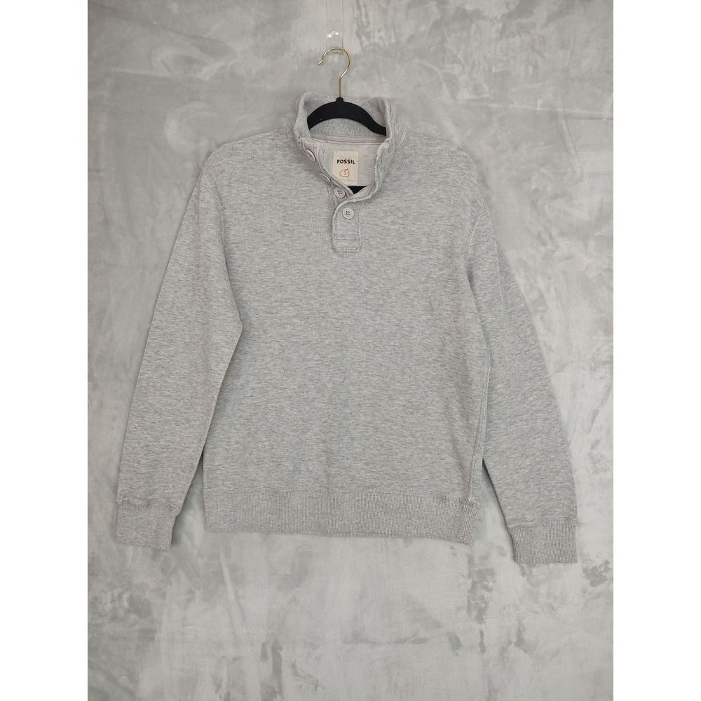 Fossil Mens Sweatshirt Pullover Gray Mock Neck Button Detail Size Small